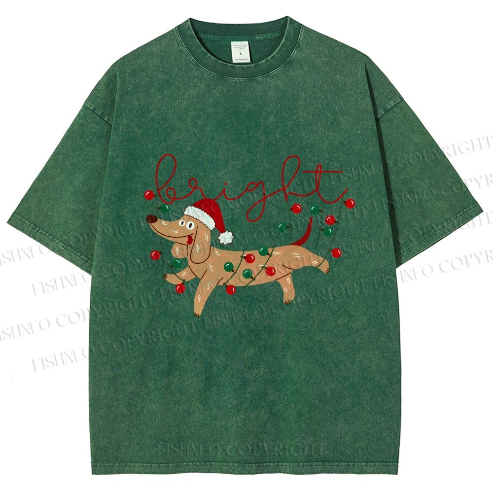 Unisex Bright Dachshund in Christmas Printed Washed Tee