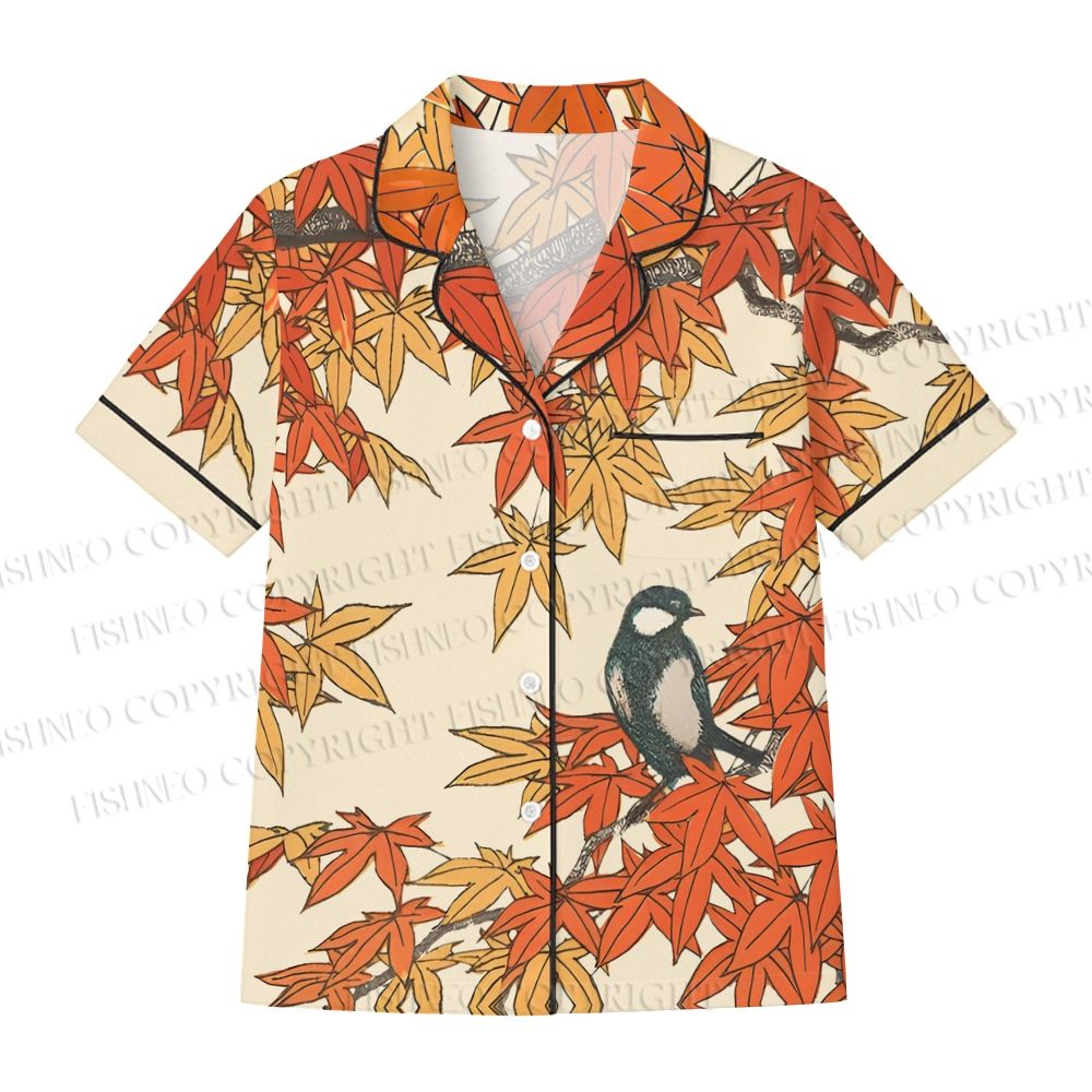 Vintage Bird in Maple Leaves Pajama sets