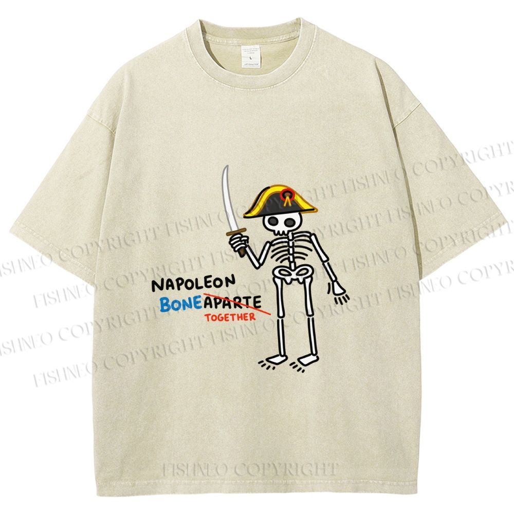 Unisex Skeleton Napoleon Pun Printed Washed Tee