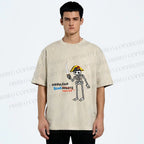 Unisex Skeleton Napoleon Pun Printed Washed Tee