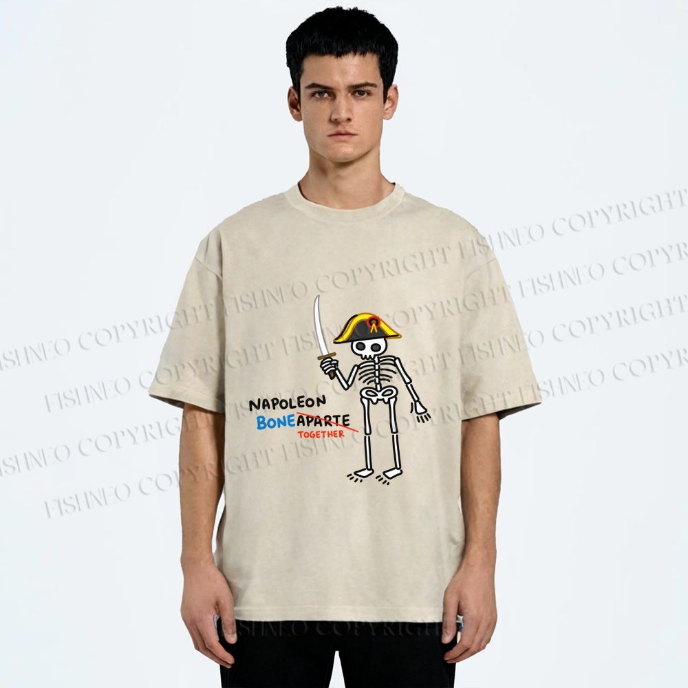 Unisex Skeleton Napoleon Pun Printed Washed Tee