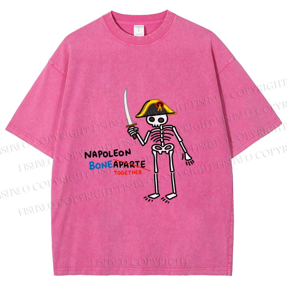 Unisex Skeleton Napoleon Pun Printed Washed Tee