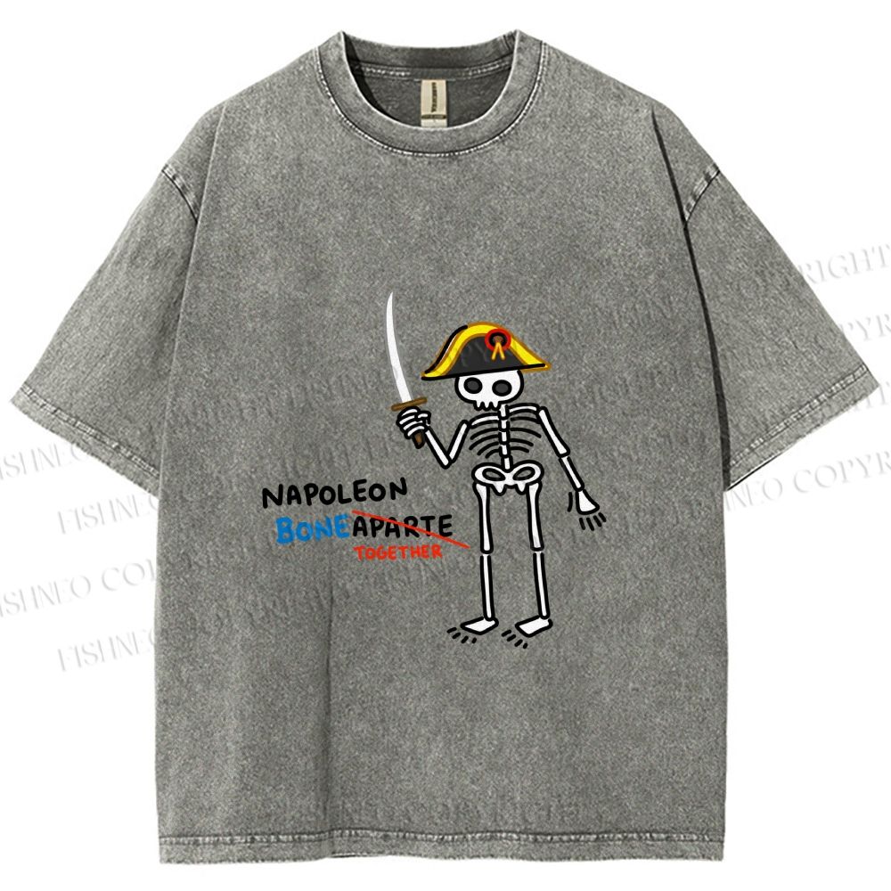 Unisex Skeleton Napoleon Pun Printed Washed Tee
