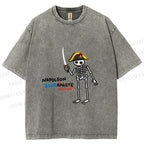 Unisex Skeleton Napoleon Pun Printed Washed Tee