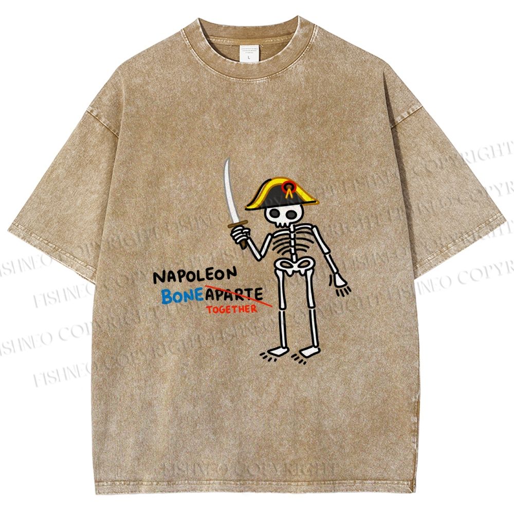 Unisex Skeleton Napoleon Pun Printed Washed Tee