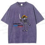 Unisex Skeleton Napoleon Pun Printed Washed Tee