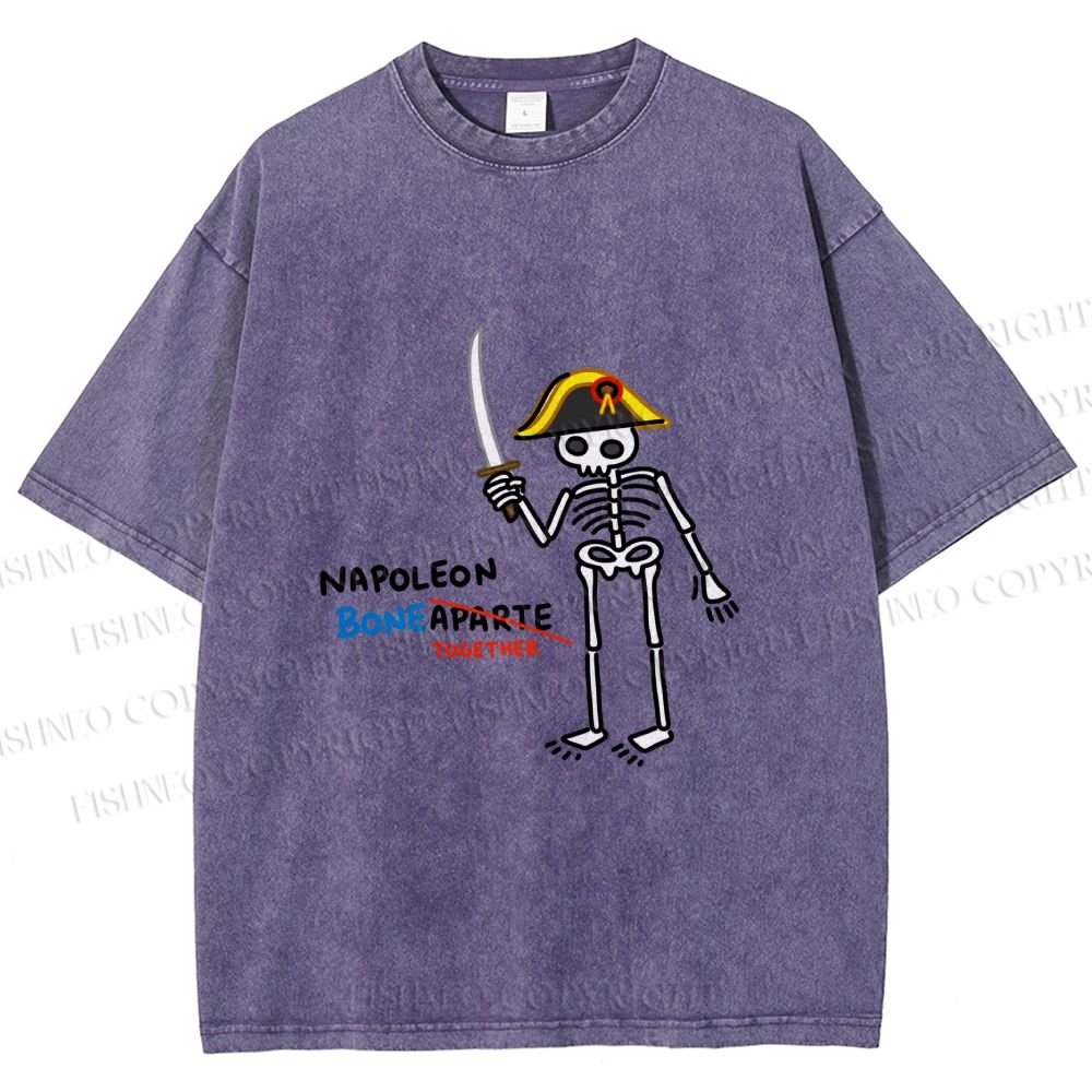 Unisex Skeleton Napoleon Pun Printed Washed Tee