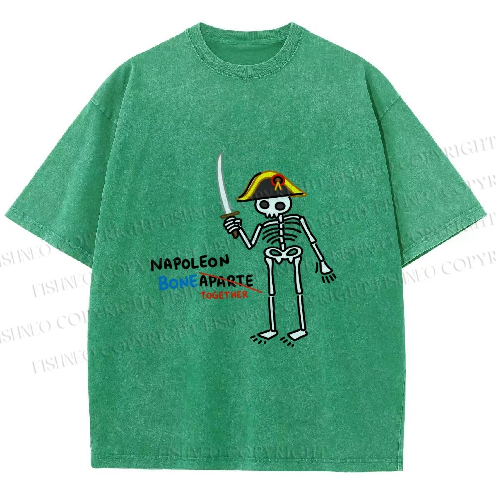 Unisex Skeleton Napoleon Pun Printed Washed Tee