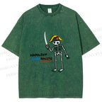 Unisex Skeleton Napoleon Pun Printed Washed Tee