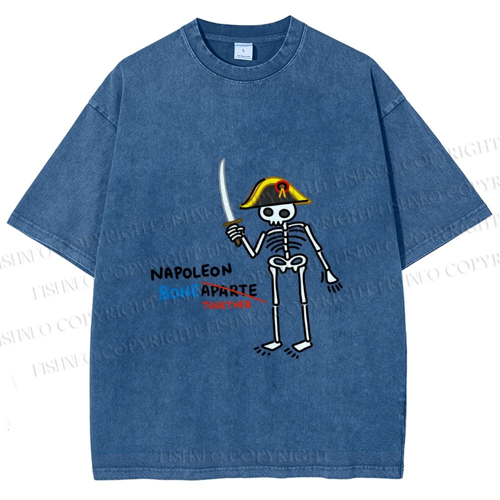 Unisex Skeleton Napoleon Pun Printed Washed Tee