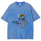 Unisex Skeleton Napoleon Pun Printed Washed Tee