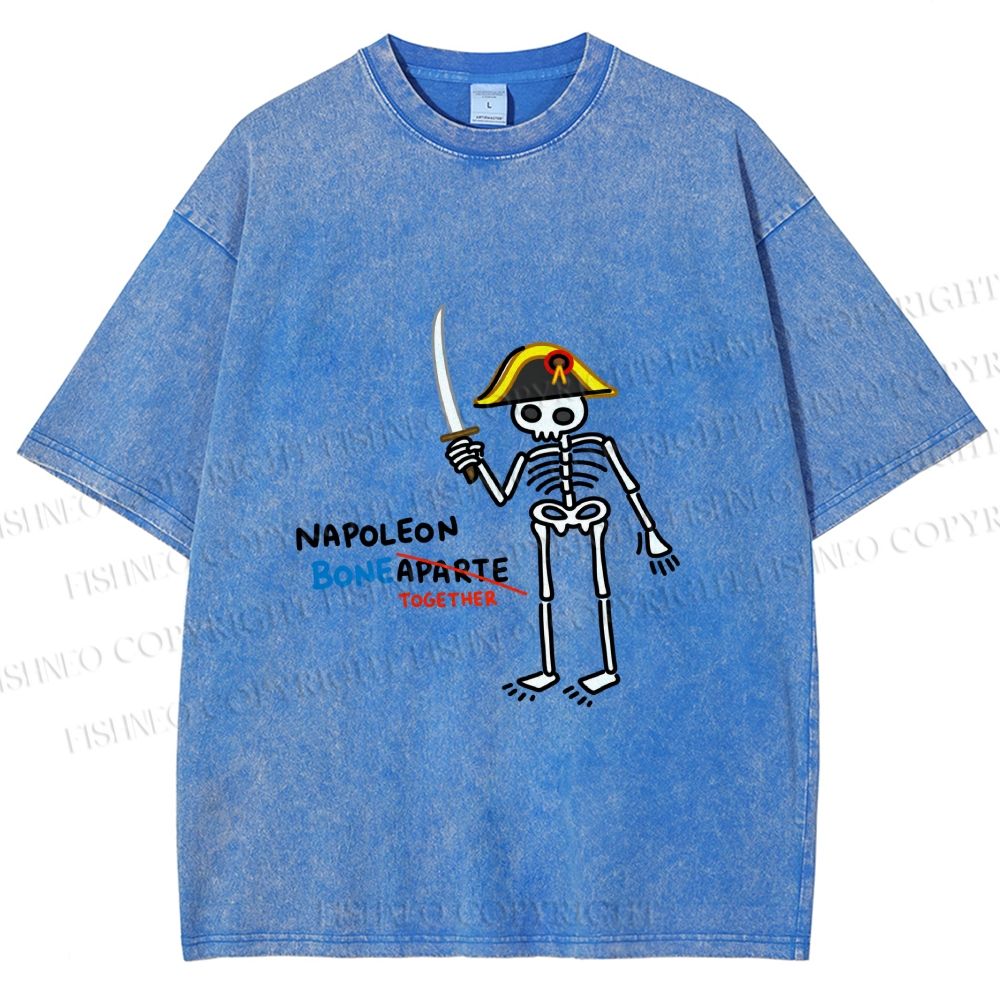 Unisex Skeleton Napoleon Pun Printed Washed Tee