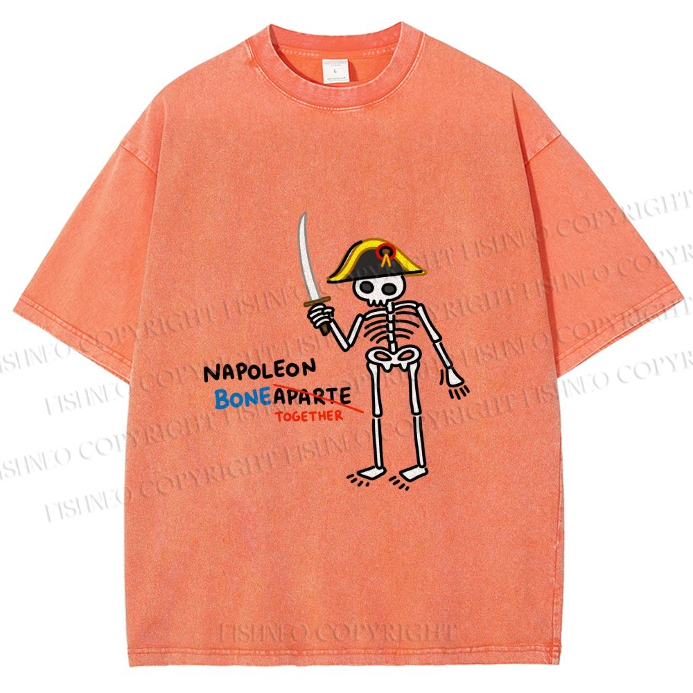 Unisex Skeleton Napoleon Pun Printed Washed Tee