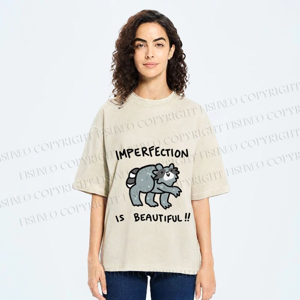 Unisex Raccoon Imperfection Is Beautiful Printed Washed Tee