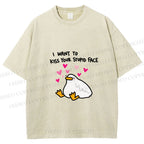 Unisex Duck Kiss Meme Printed Washed Tee