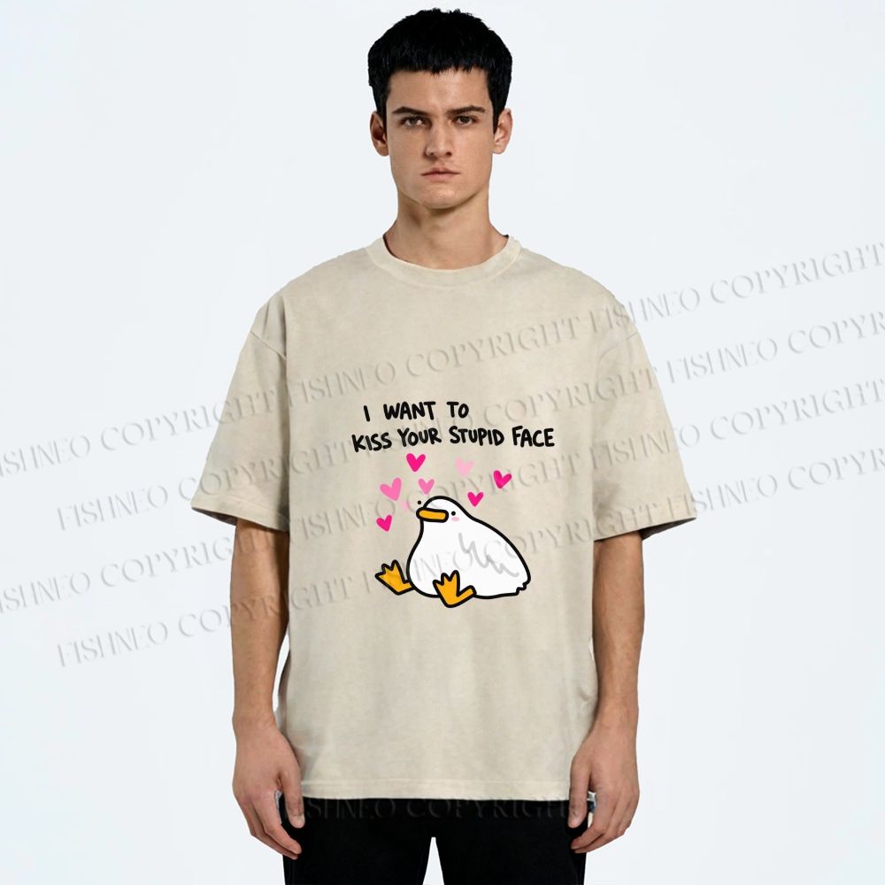 Unisex Duck Kiss Meme Printed Washed Tee
