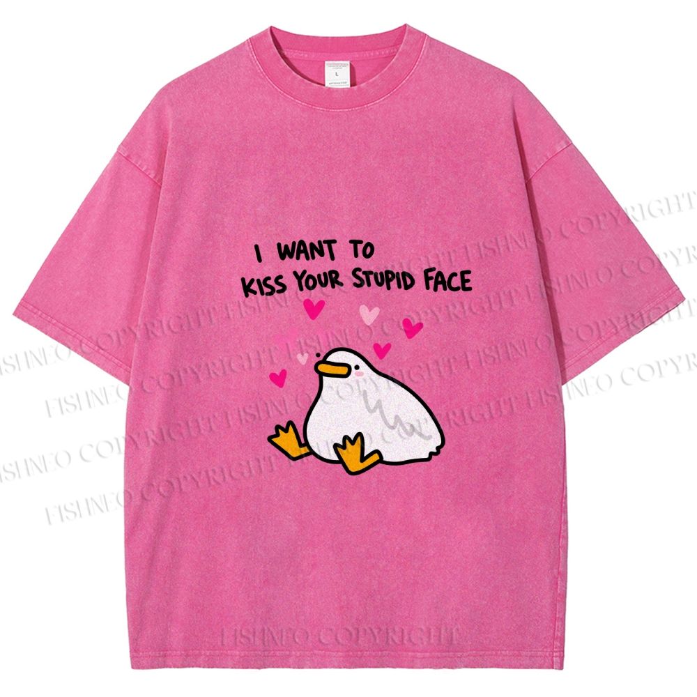Unisex Duck Kiss Meme Printed Washed Tee
