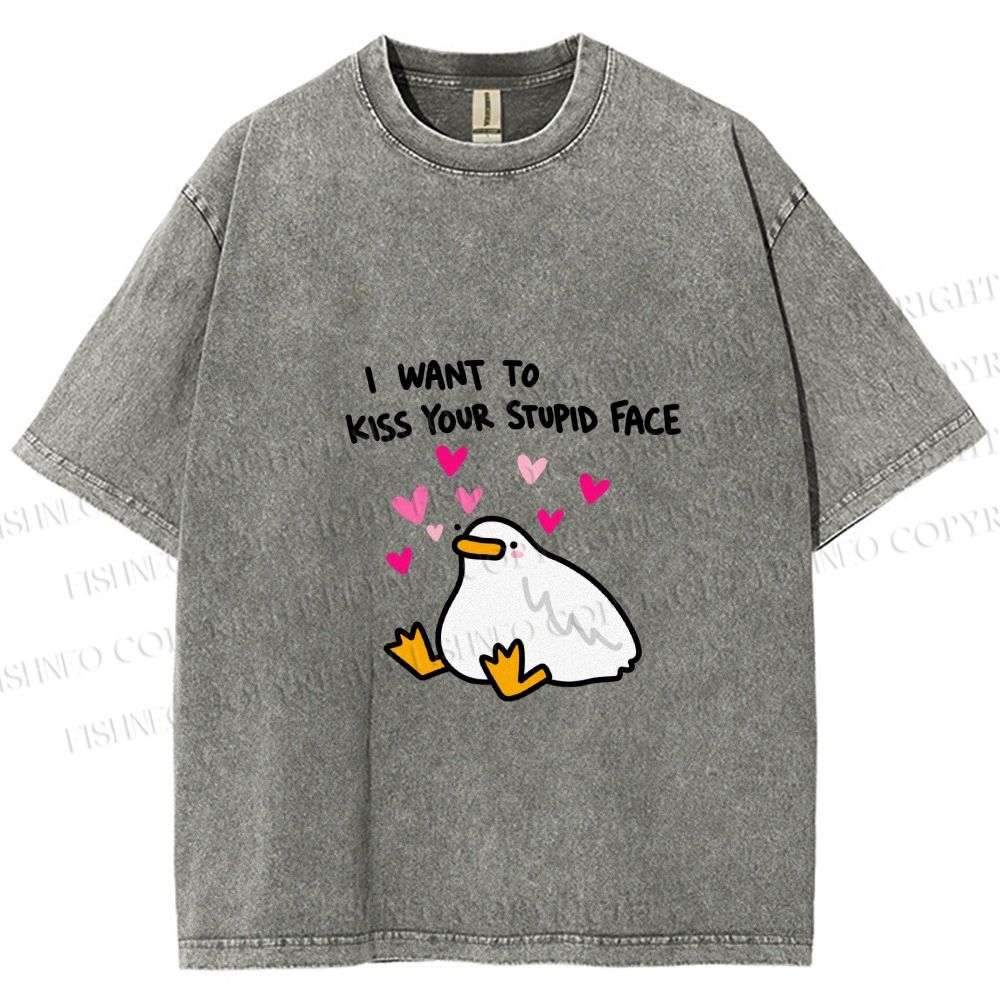 Unisex Duck Kiss Meme Printed Washed Tee