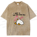 Unisex Duck Kiss Meme Printed Washed Tee