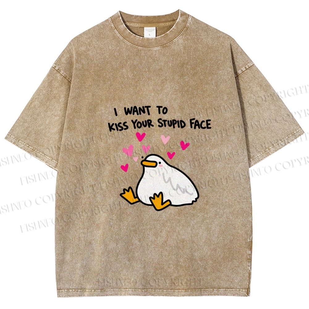 Unisex Duck Kiss Meme Printed Washed Tee