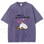 Unisex Duck Kiss Meme Printed Washed Tee