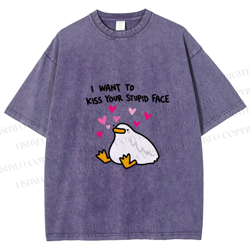 Unisex Duck Kiss Meme Printed Washed Tee