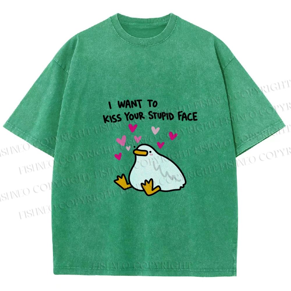 Unisex Duck Kiss Meme Printed Washed Tee