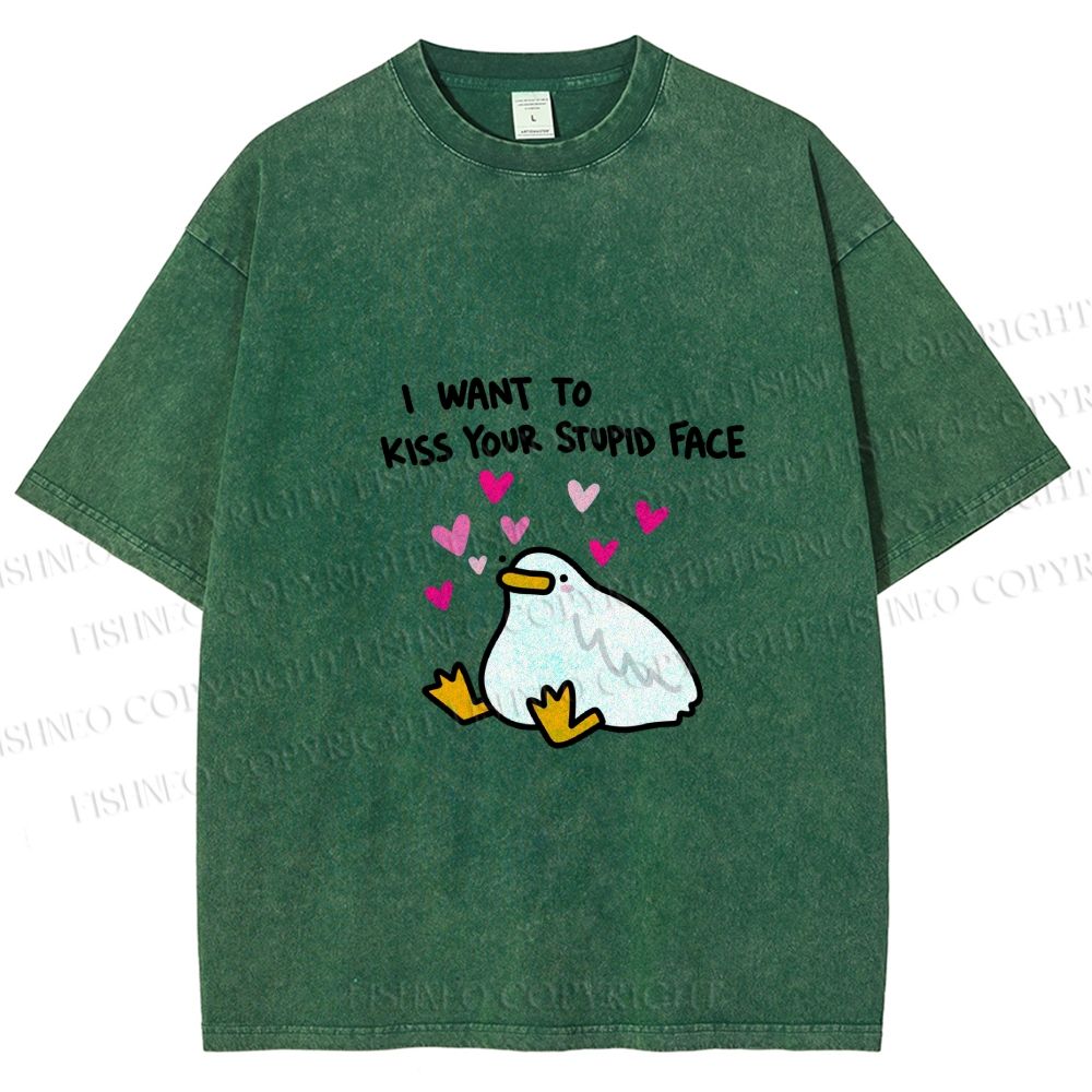 Unisex Duck Kiss Meme Printed Washed Tee