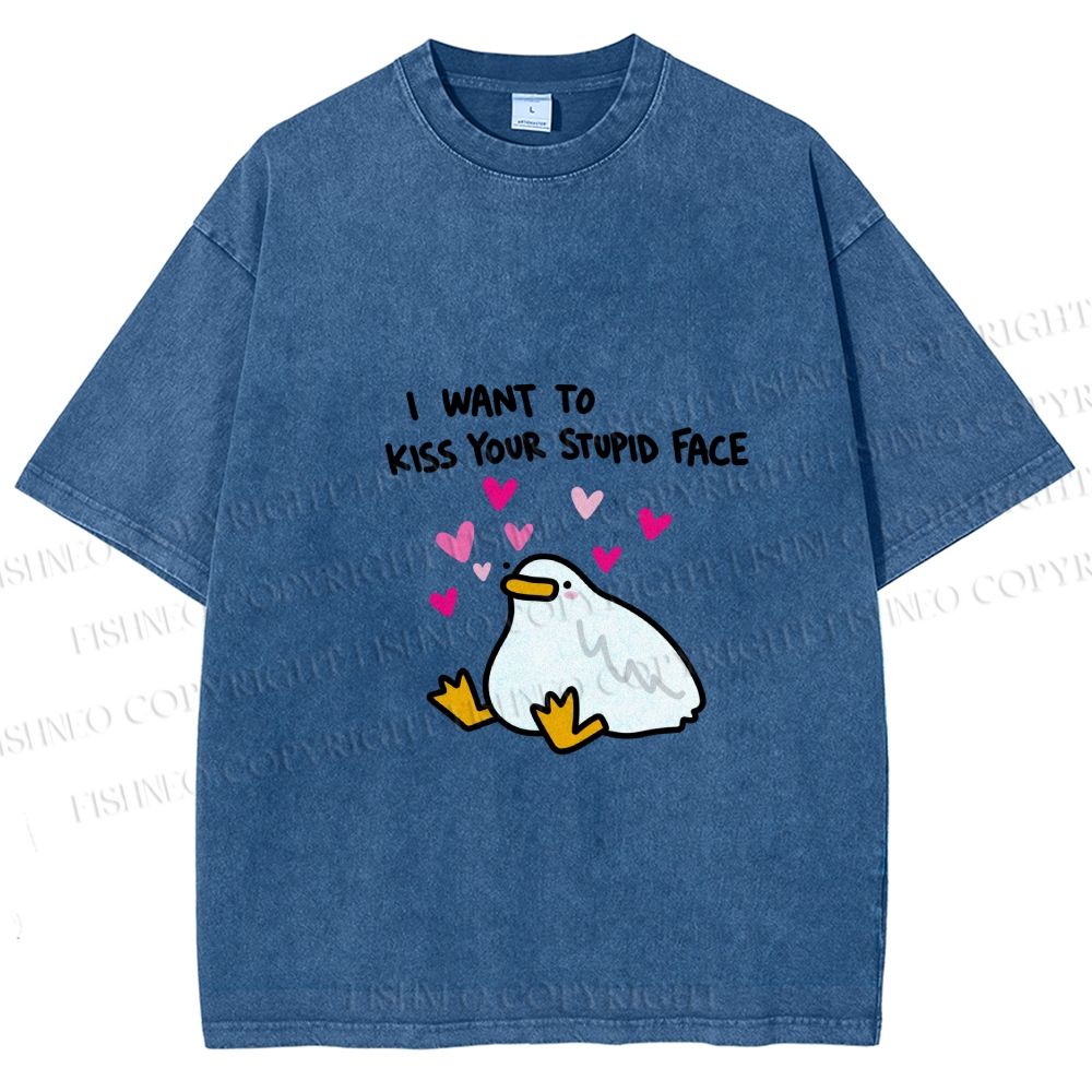 Unisex Duck Kiss Meme Printed Washed Tee
