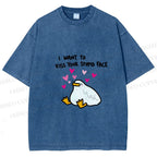 Unisex Duck Kiss Meme Printed Washed Tee