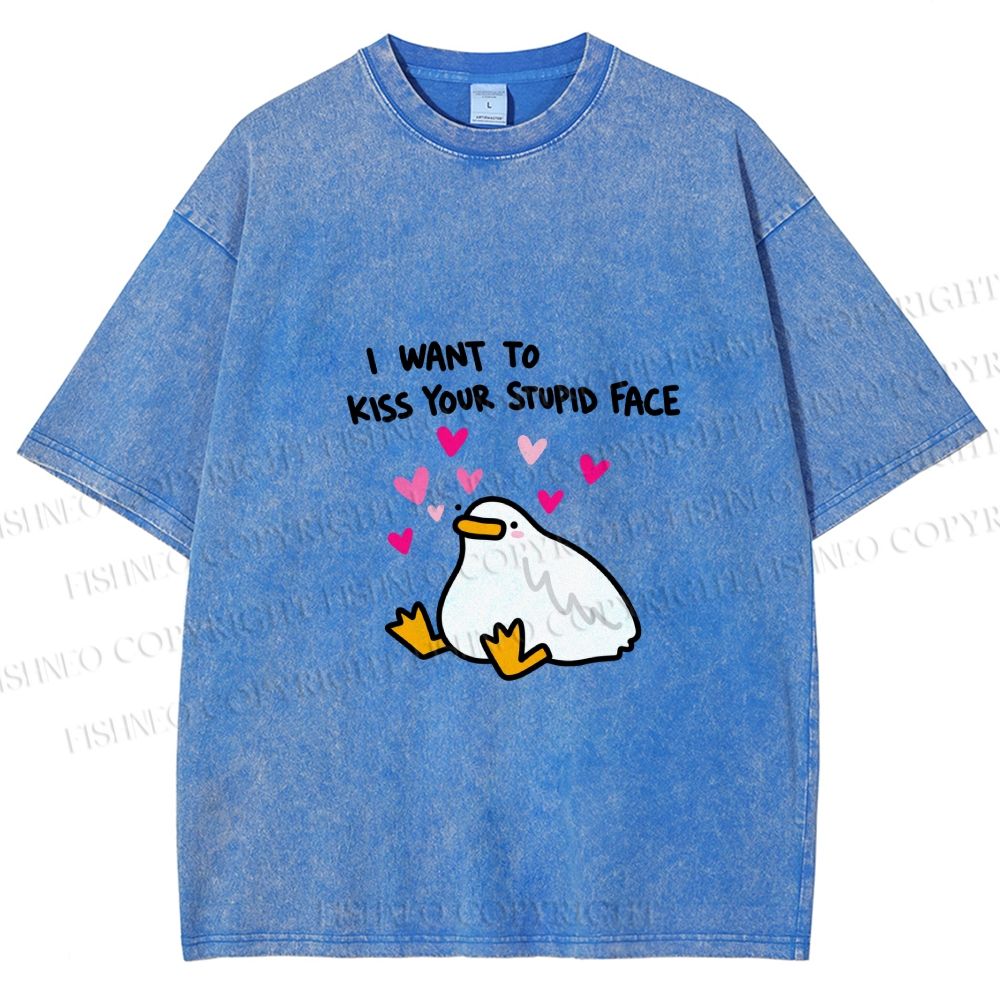 Unisex Duck Kiss Meme Printed Washed Tee