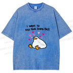 Unisex Duck Kiss Meme Printed Washed Tee