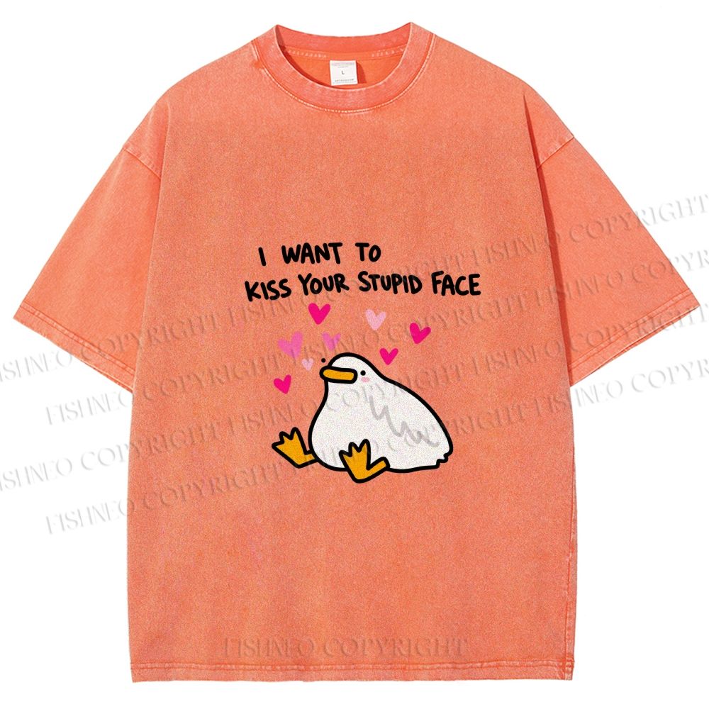 Unisex Duck Kiss Meme Printed Washed Tee