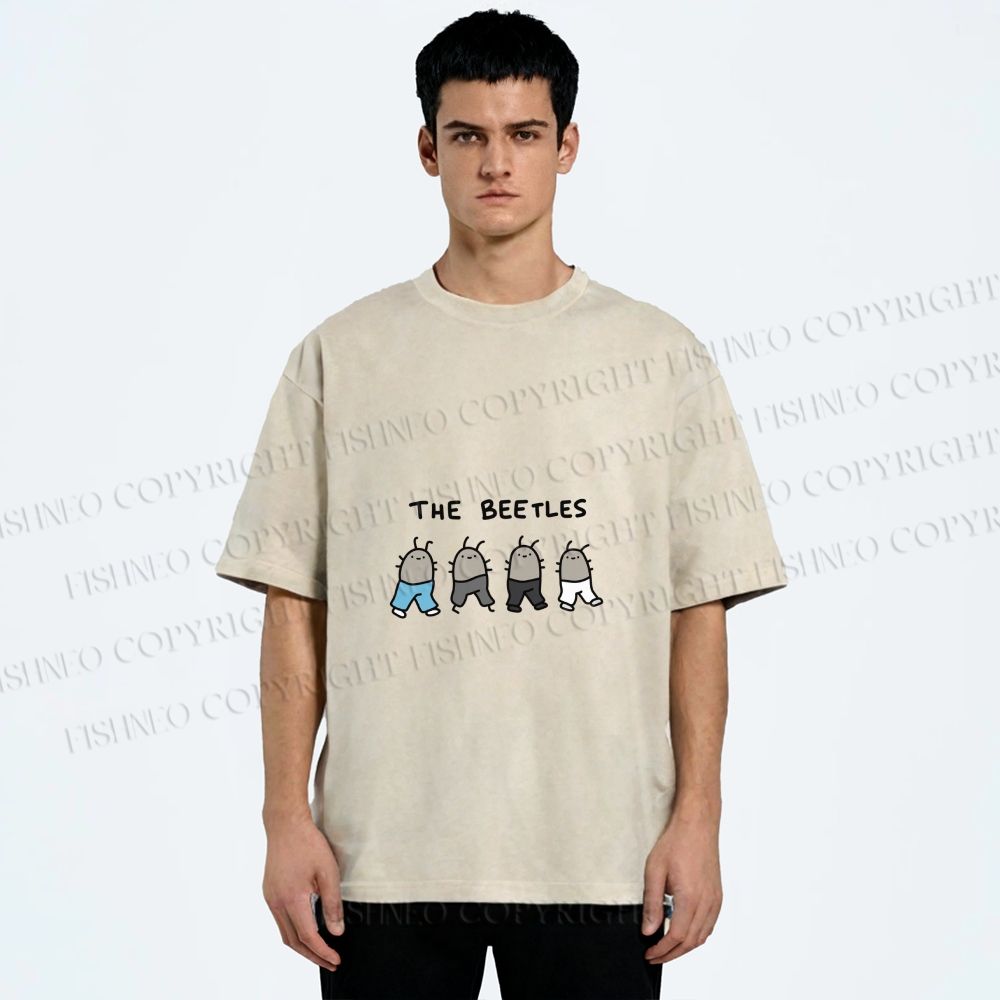 Unisex The Beetles Meme Printed Washed Tee