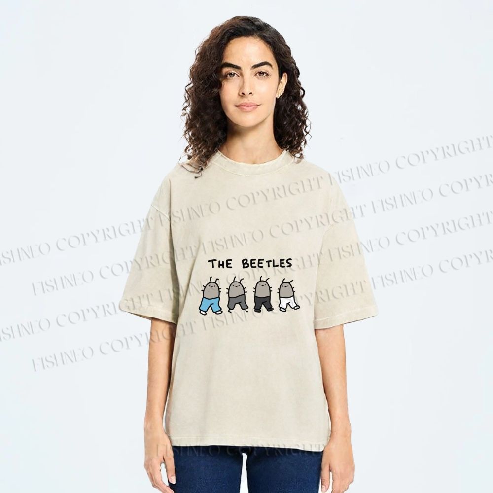 Unisex The Beetles Meme Printed Washed Tee