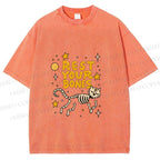 Unisex Skeleton Cat Rest Your Bones Printed Washed Tee