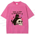 Unisex Black Cat Trust In New Beginnings Printed Washed Tee