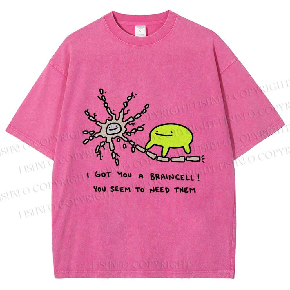 Unisex Braincell Meme Green Creature Printed Washed Tee