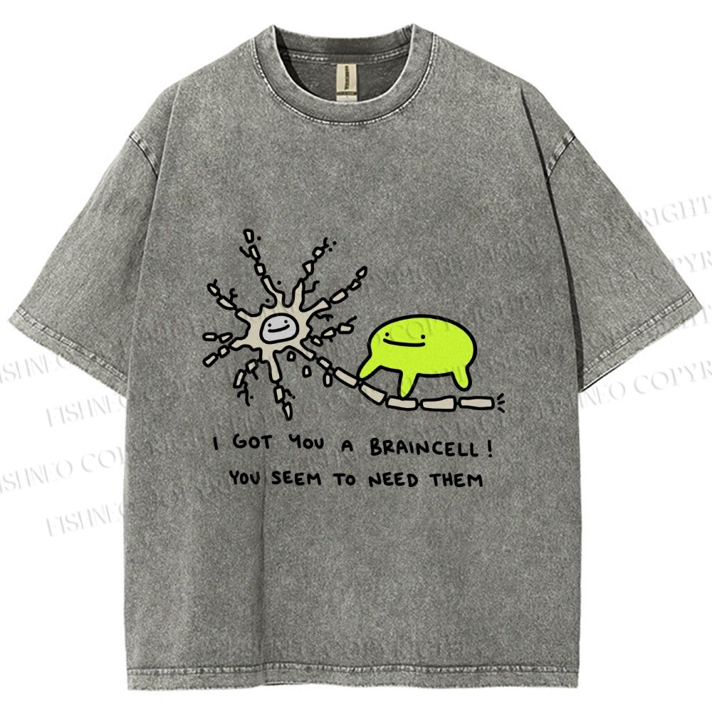 Unisex Braincell Meme Green Creature Printed Washed Tee