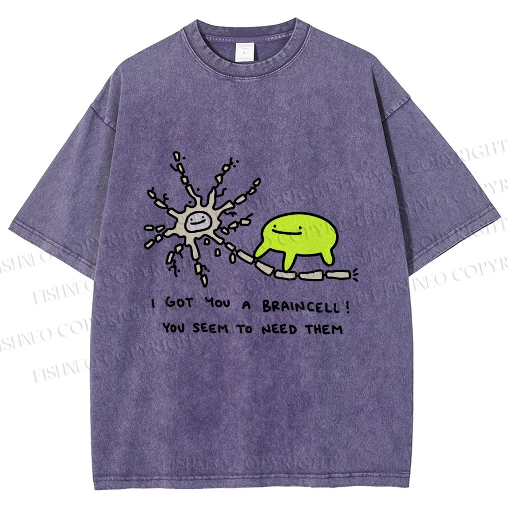 Unisex Braincell Meme Green Creature Printed Washed Tee