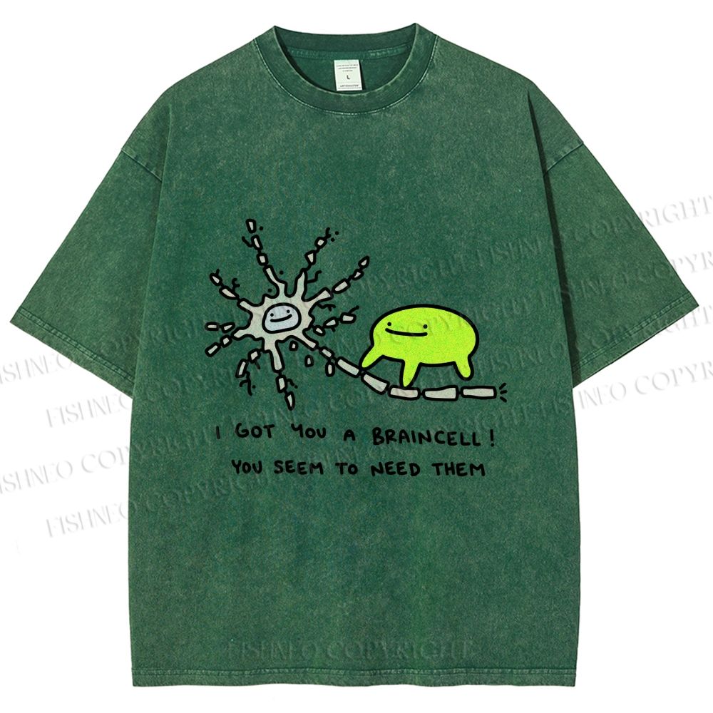 Unisex Braincell Meme Green Creature Printed Washed Tee