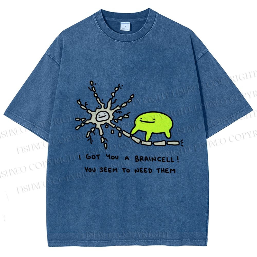 Unisex Braincell Meme Green Creature Printed Washed Tee