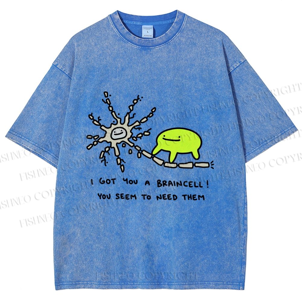 Unisex Braincell Meme Green Creature Printed Washed Tee