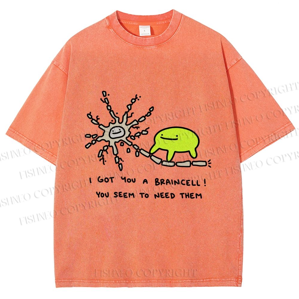 Unisex Braincell Meme Green Creature Printed Washed Tee