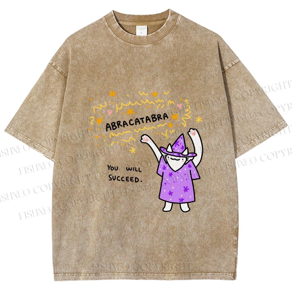 Unisex  Wizard Cat Abracatabra Printed Washed Tee