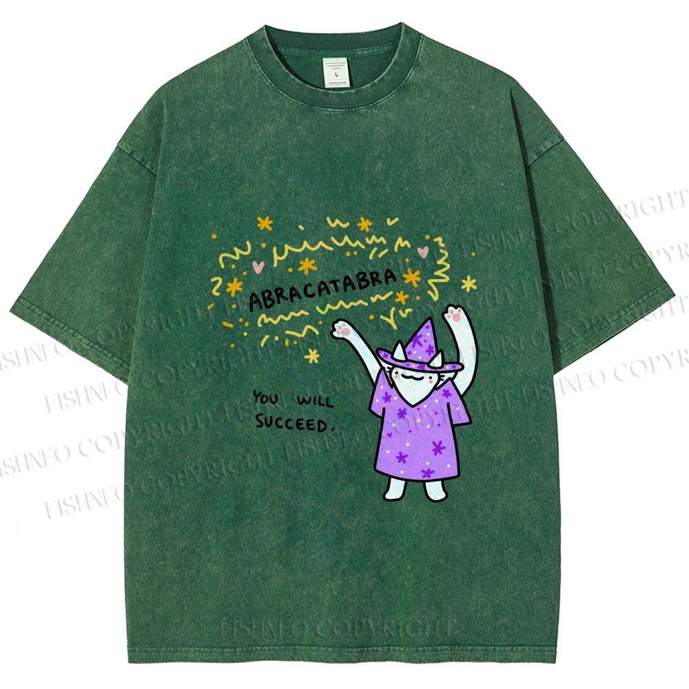 Unisex  Wizard Cat Abracatabra Printed Washed Tee
