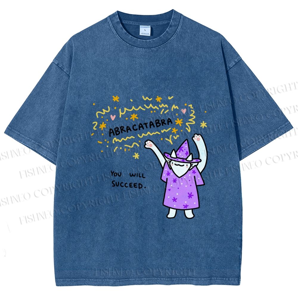 Unisex  Wizard Cat Abracatabra Printed Washed Tee