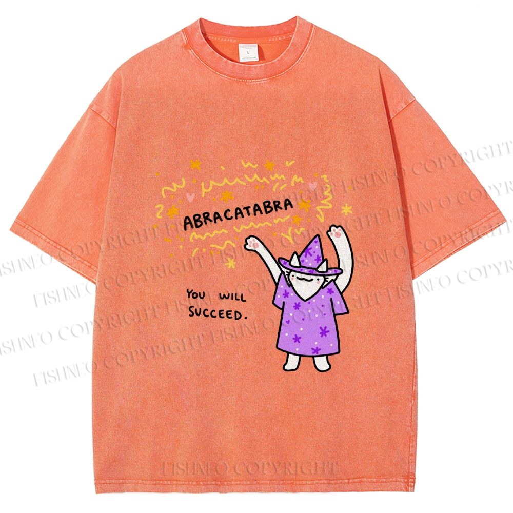 Unisex  Wizard Cat Abracatabra Printed Washed Tee