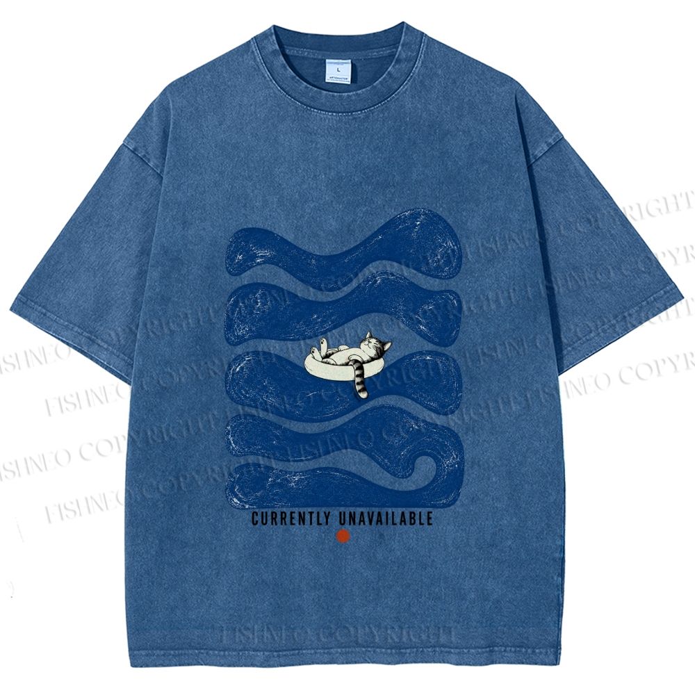 Unisex Lazy Wave Cat Currently Unavailable Printed Washed Tee