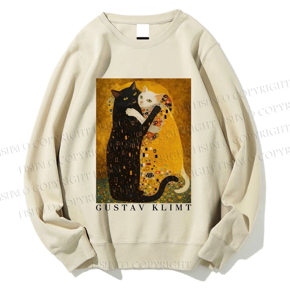Unisex Cats in Klimt Art Printed Sweatshirt
